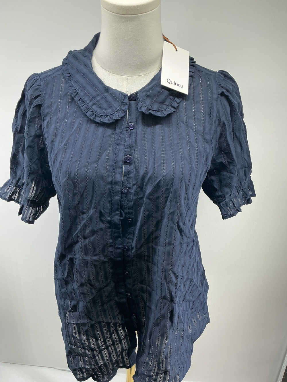 Embroidered Cotton Ruffle Collar Short Sleeve Blouse